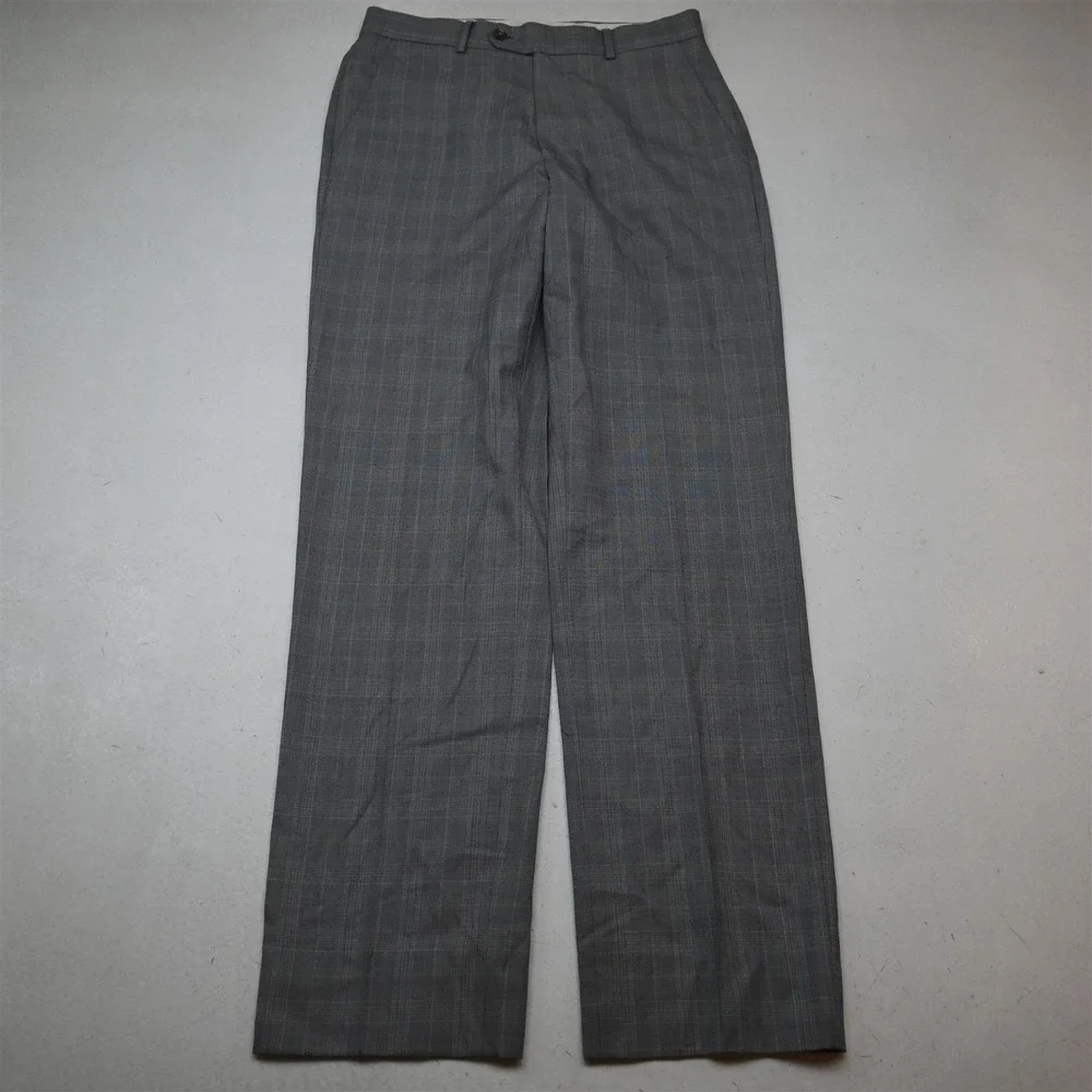 Perry Ellis 36R 30x32 Gray Windowpane Check Mens Jacket Pants Suit